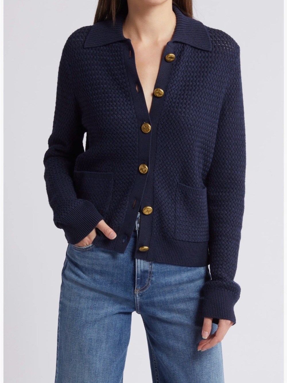 rag & bone Jax Cardigan Merino Wool Blend Navy Blue Button Front Medium Luxury - Picture 11 of 11